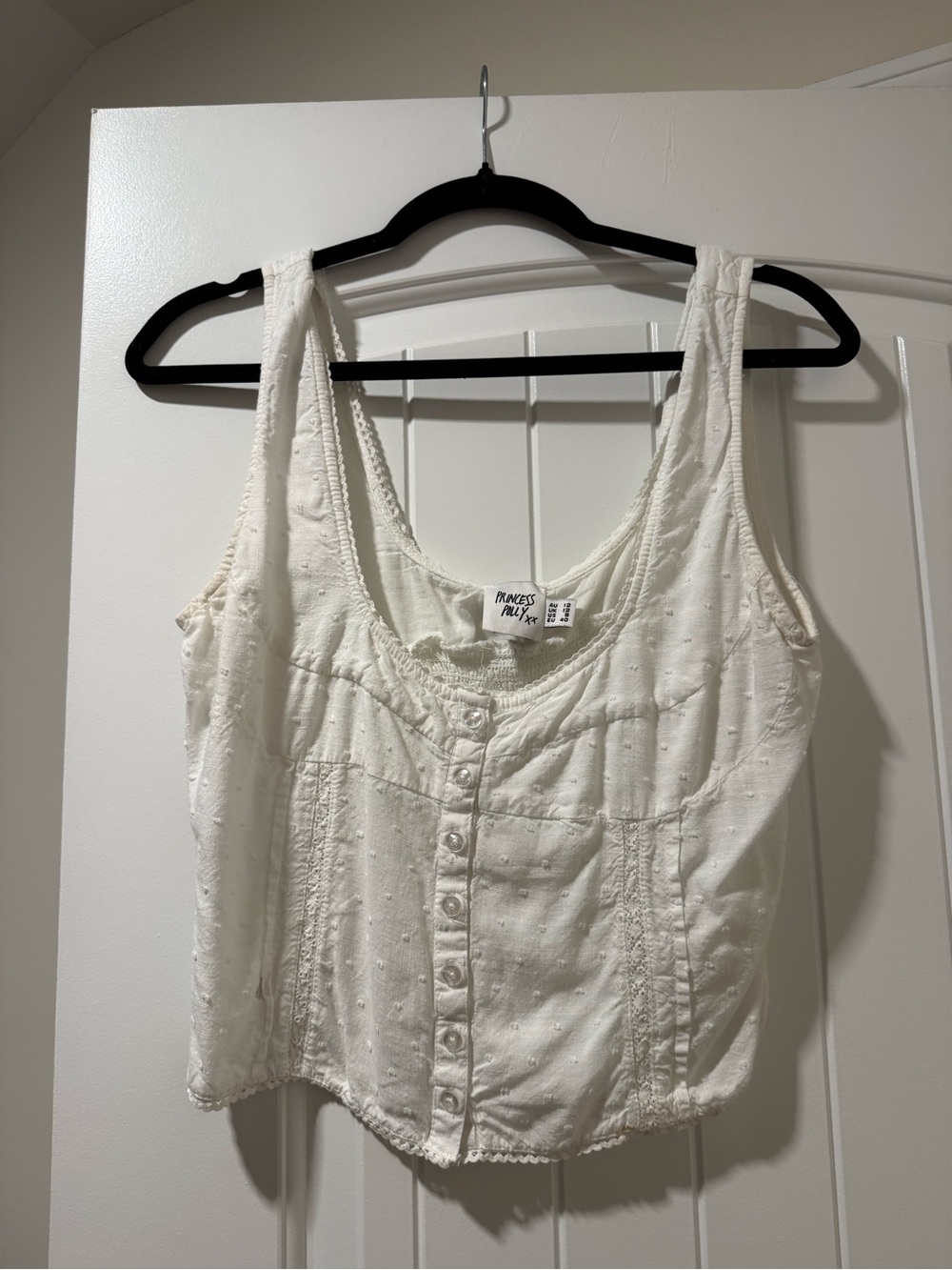 Princess Polly Cream Eyelet Button Tank
